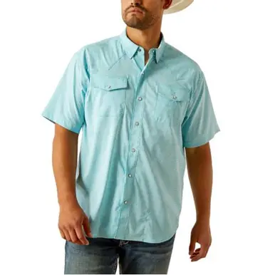 Ariat® Men's S/S Turquoise/White Checked VentTEK Western Snap Shirt - Mens