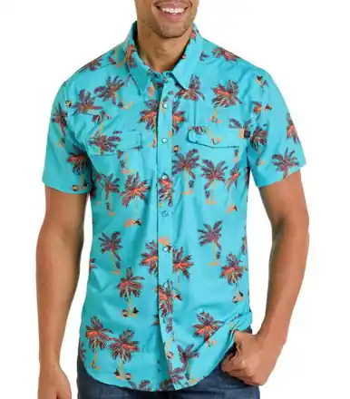 Rock & Roll Denim® Men's S/S Blue Tropical TEK Western Snap Shirt - Mens