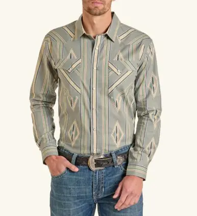 Panhandle Slim® Men's L/S Grey Modern Vintage Aztec Snap Shirt - Mens