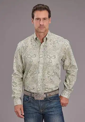 Stetson® Men's L/S Tan Paisley Print Button Shirt - Mens