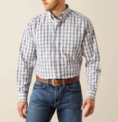 Ariat® Men's L/S Blue/White Plaid WF Dalton Classic Fit Shirt - Mens