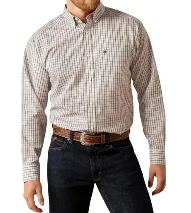 Ariat® Men's L/S Grey/Red Plaid WF Drew Classic Fit Button Shirt - Mens
