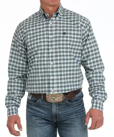 Cinch® Men's L/S Cream/Blue Plaid Button Shirt - Mens
