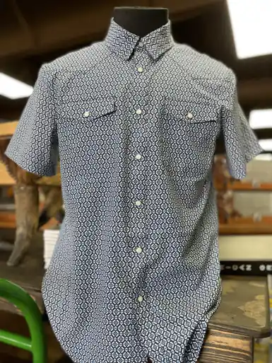 Panhandle® Men's S/S Navy/White Print Performance Snap Shirt - Mens
