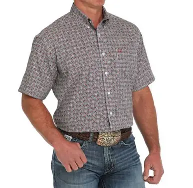 Cinch® Men's S/S Black/Burgundy Print ArenaFlex Button Shirt - Mens