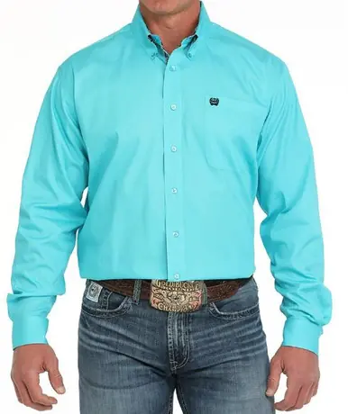 Cinch® Men's L/S Solid Turquoise Button Shirt - Mens