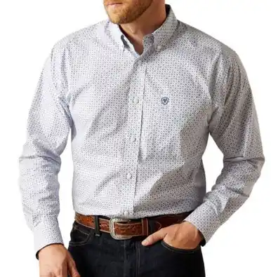 Ariat® Men's L/S Danny Blue/Brown Print WF Classic Fit Button Shirt - Mens