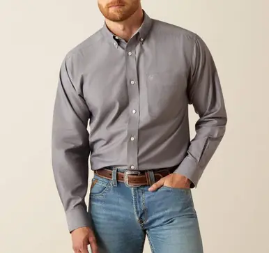 Ariat® Men's L/S Solid Grey WF Button Shirt - Mens