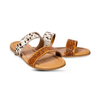 Myra® Ladies' Lena Trail Tooled/Cowhide Sandals - Footwear