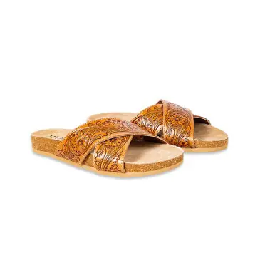 Myra® Ladies' Gracie Warm Caramel Hand-Tooled Sandals