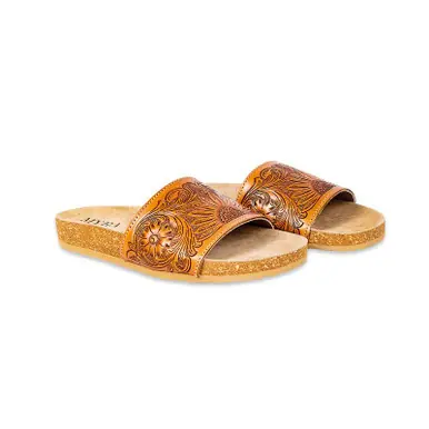 Myra® Ladies' Dottie Warm Caramel Hand-Tooled Sunflower Sandals