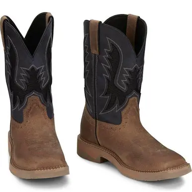 Justin® Men's Bolt Tan/Navy 11" Square Toe Work Boots - Brands