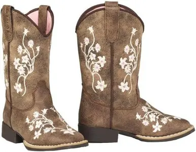 Twister® Girls' Brown Lily Floral Stitched Boots - Footwear
