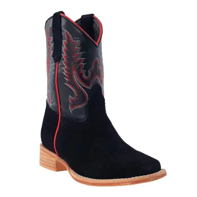 R. Watson Boots® Youth Black Rough Out Square Toe Boot - Footwear