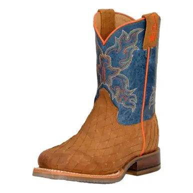 Tin Haul® Boys' Brown Diamond Stitch/Blue Top Boots - Brands