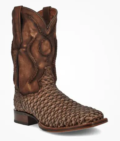 Dan Post® Men's 11" Distressed Tan Basketweave/Laced Stanley Square Toe Boots - Footwear