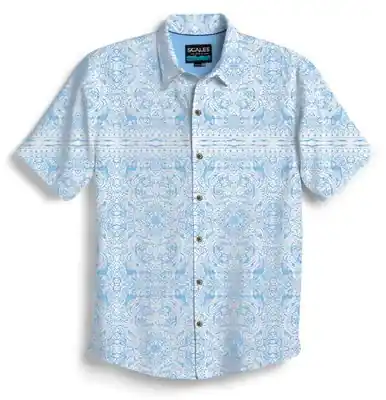Scales® Men's S/S White/Powder Blue Mangrove Slam Button Shirt - Mens