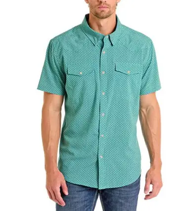 Panhandle Slim® Men's S/S Turquoise Diamond Print Button Shirt - Mens