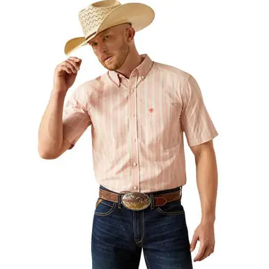 Ariat® Men's S/S Khaki Striped Pro Series Button Shirt - Mens