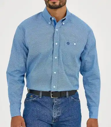 Wrangler® George Strait™ Men's L/S Dusty Blue Microdot Button Shirt - Mens