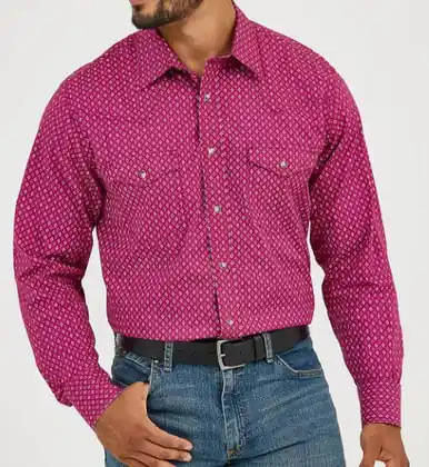 Wrangler 20X® Men's L/S Sangria Diamonds Print Snap Shirt - Mens
