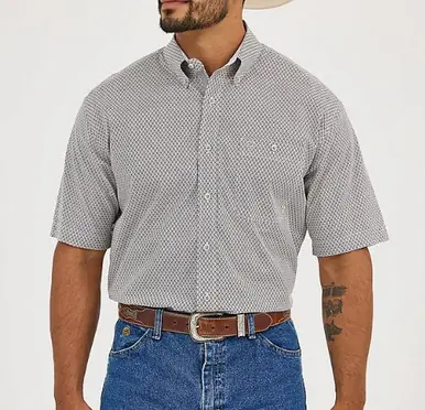 Wrangler® George Strait™ Men's S/S Grey/Black Print Button Shirt - Mens