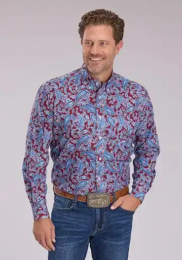 Roper® Men's L/S Wine/Blue Paisley Button Shirt - Mens