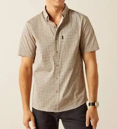 Ariat® Men's S/S Maximo Khaki Print Modern Fit Button Shirt - Mens
