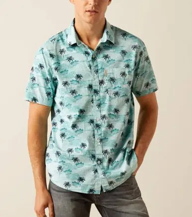 Ariat® Men's S/S Turquoise Palms Maverick Modern Fit Button Shirt - Mens