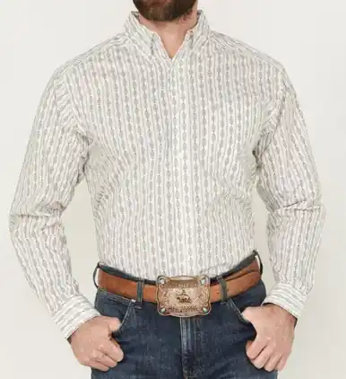 Ariat® Men's L/S Tan/Black Aztec Striped William Button Shirt - Mens