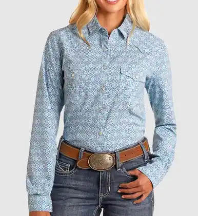 Panhandle Slim® Ladies' L/S Turquoise/Purple Diamond Print Snap Shirt - Mens