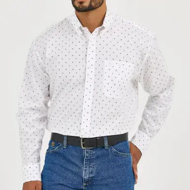 Wrangler George Strait® Men's L/S White/Black Diamond Print Button Shirt - Mens