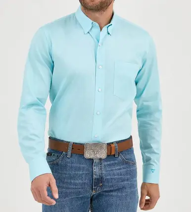Wrangler® Cody Johnson Men's L/S Solid Aqua Chevron Button Shirt - Mens