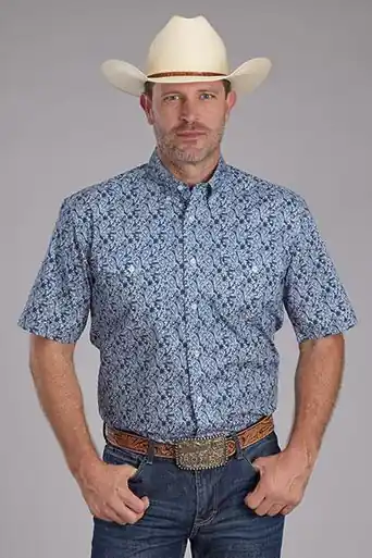 Roper® Men's S/S Blue Paisley Button Shirt - Mens