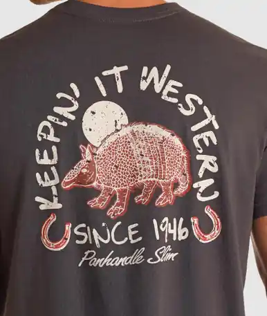 Panhandle® Men's S/S Charcoal Keepin' it Western Armadillo T-Shirt