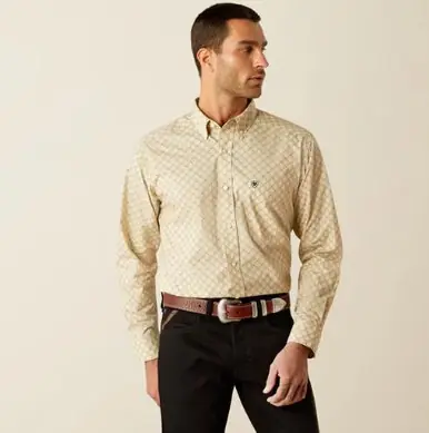 Ariat® Men's L/S Khaki Print Conley Classic Fit Button Shirt - Mens