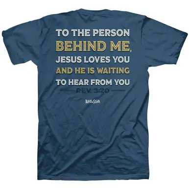 Kerusso® Men's S/S Indigo Blue Behind Me Jesus Loves You T-Shirt