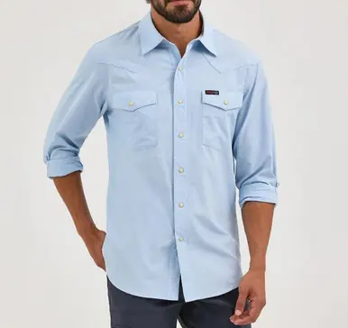 Wrangler® Men's L/S Cerulean Blue ATG™ Drover Utility Snap Shirt - Mens