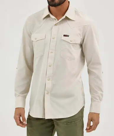 Wrangler® Men's L/S Pelican/Khaki ATG™ Drover Utility Snap Shirt - Mens