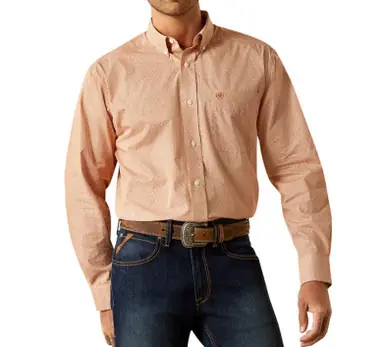 Ariat® Men's L/S Brown/Orange Brysen Print Classic Fit Button Shirt - Mens