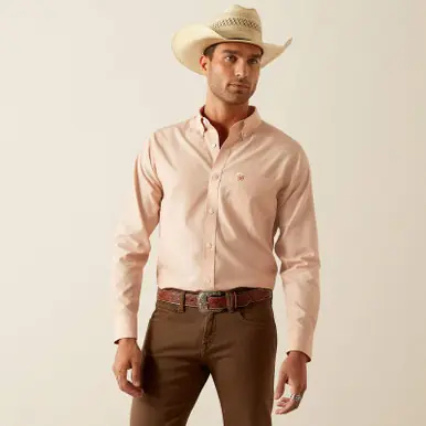 Ariat® Men's L/S Solid Light Brown/Peach WF Fitted Button Shirt - Mens