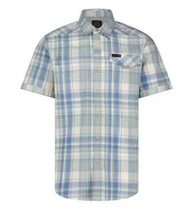 Wrangler® Men's S/S ATG Blue/Green Iceberg Plaid Zip Pocket Button Shirt - Mens