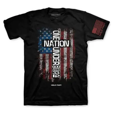 Kerusso® Men's S/S Black Hold Fast One Nation Flag T-Shirt
