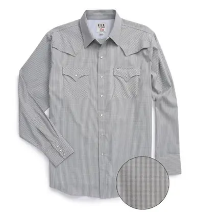 Ely Cattleman® Men's L/S Grey Checked Stretch Outdoor Pro Snap Shirt - Mens
