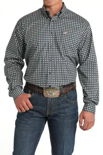 Cinch® Men's L/S Blue/White Geo Print Button Shirt - Mens