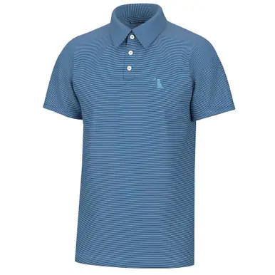 Local Boy® Men's S/S Navy.Light Blue Striped Palms Polo Shirt - Mens