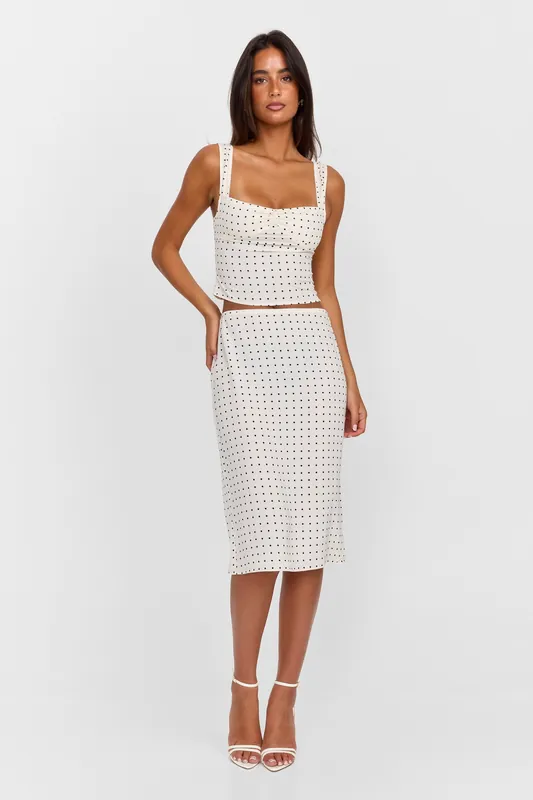 Lottie Midi Skirt White Polkadot - Sasha Therese