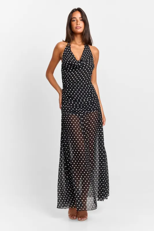 Clara Maxi Dress Black Polkadot - Sasha Therese