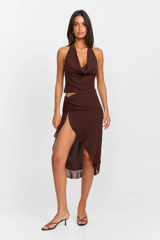 Serene Midi Skirt Brown - Sasha Therese