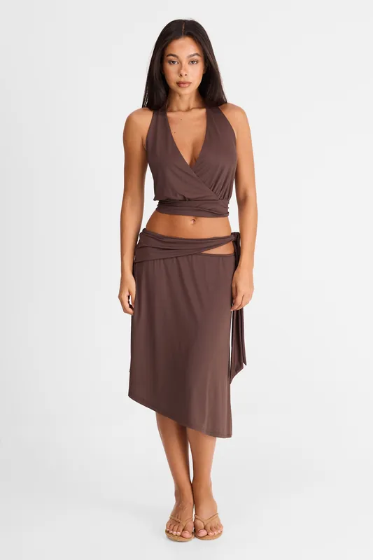 Luna Midi Skirt Brown - Sasha Therese